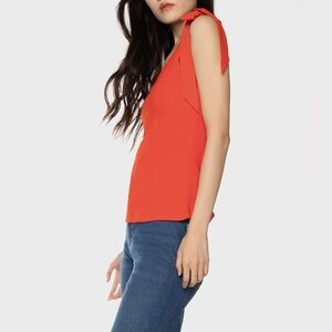 DEX Red Ribbed Tie Shoulder Tank Top Size Small